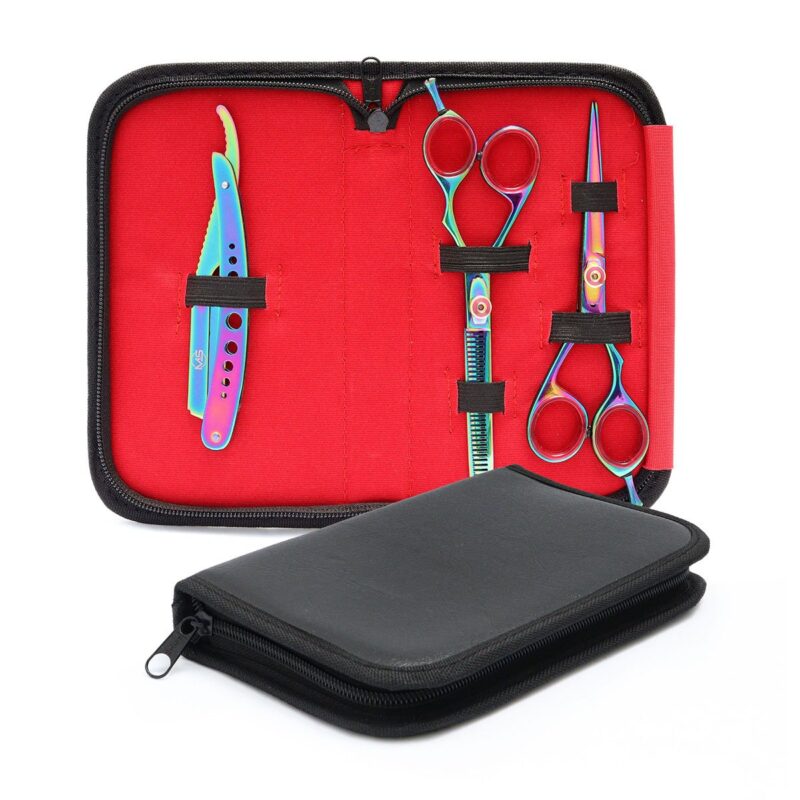 Tijeras para Cortar Cabello con Porta Navaja Color tornasol MS 3 pz