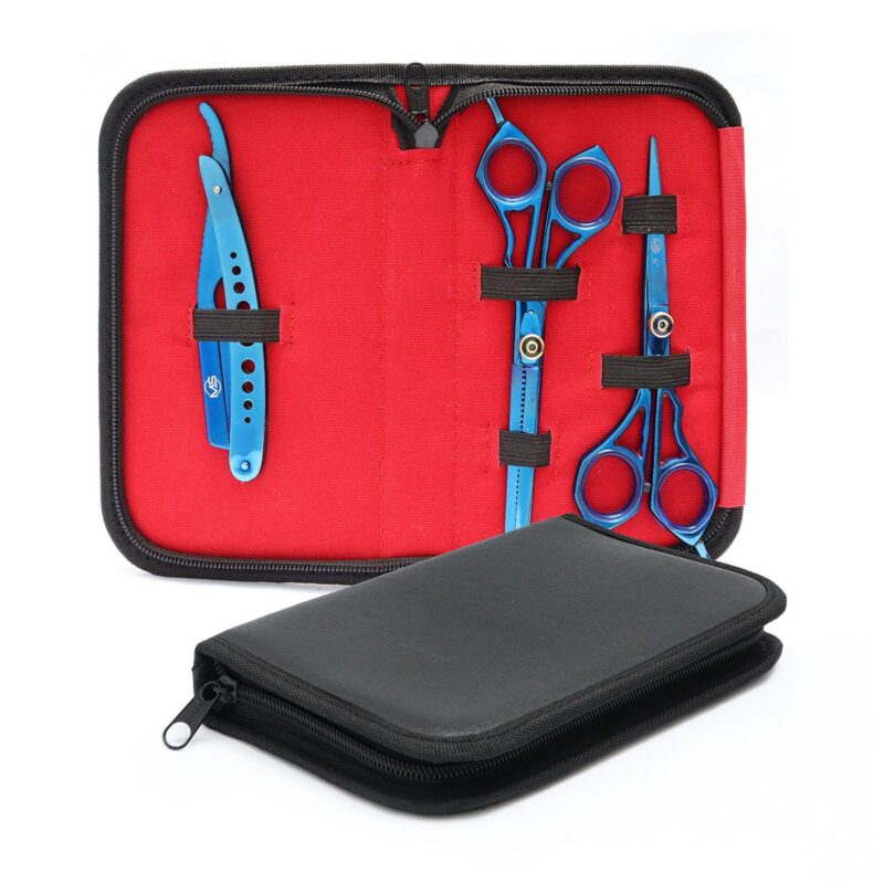 Tijeras para Cortar Cabello con Porta Navaja Color Azul Acero MS 3 pz