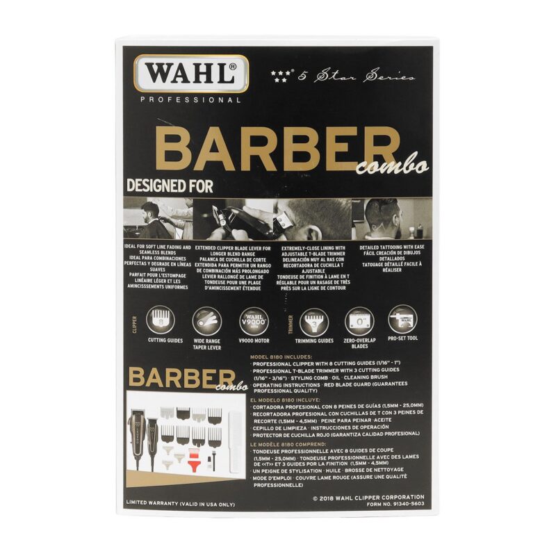 Maquina para Cortar Cabello C/Pulidora Barber Combo Wahl