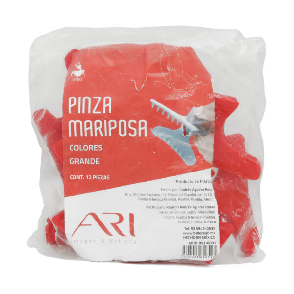 Pinza para Cabello Mariposa Colores Grande Ari 12 pz