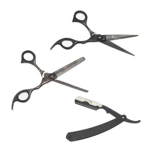 Tijeras para Cortar Cabello con Porta Navaja Surgipoint en Negro 3 pz