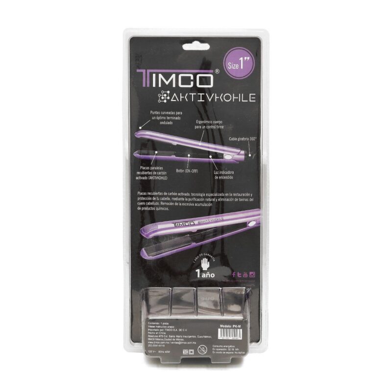 Plancha para Cabello Alaciadora Aktivkohle 1'' Timco