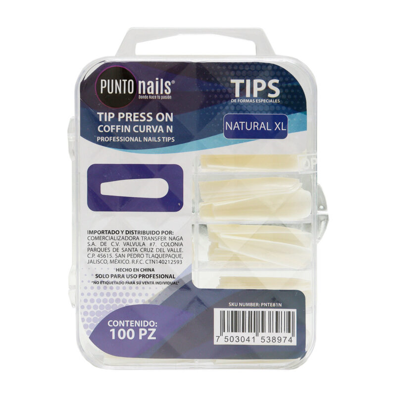 Tips de Uñas Coffin Curva Natural XL Punto Nails 100 pz