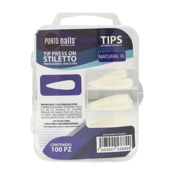 Tips de Uñas Stiletto Natural XL Punto Nails 100 pz