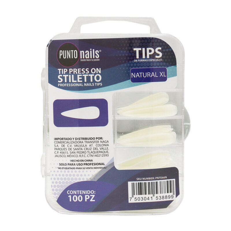 Tips de Uñas Stiletto Natural XL Punto Nails 100 pz