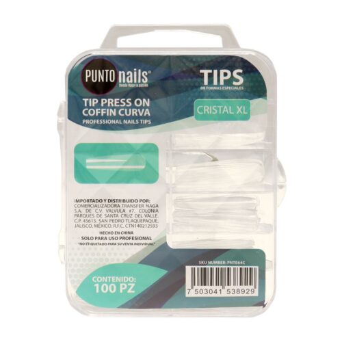 Tips de Uñas Coffin Curva Cristal  XL Punto Nails 100 pz