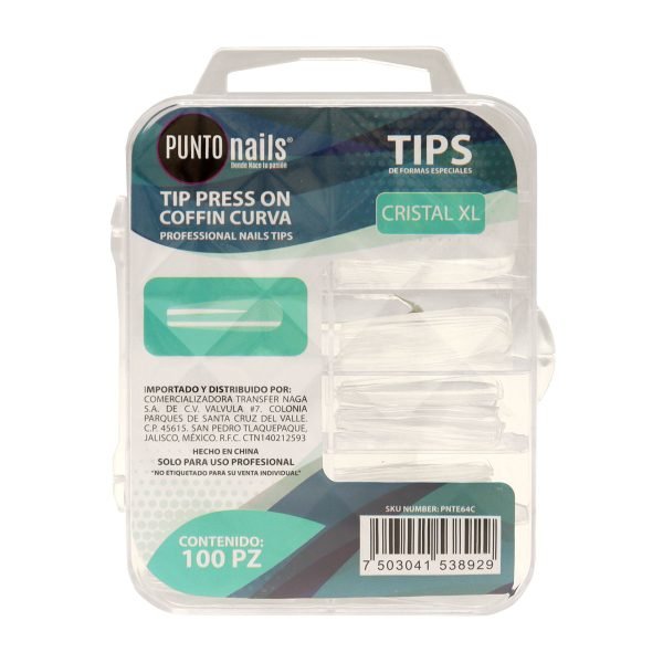 Tips de Uñas Coffin Curva Cristal  XL Punto Nails 100 pz