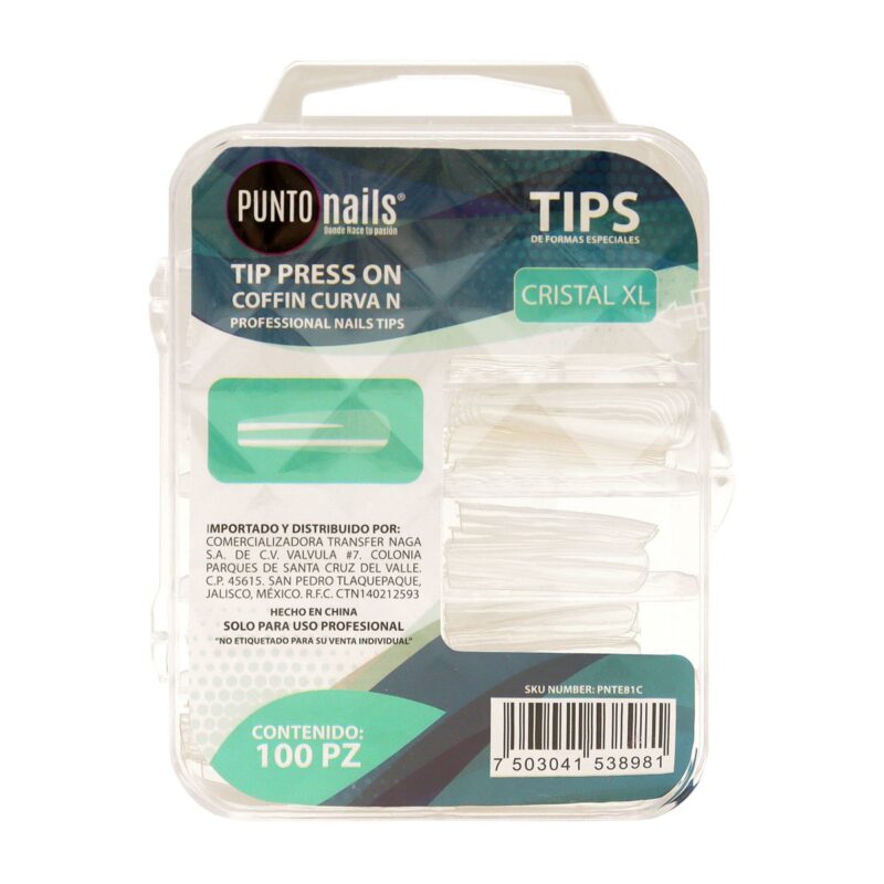 Tips de Uñas Coffin Curva Cristal Punto Nails 100 pz