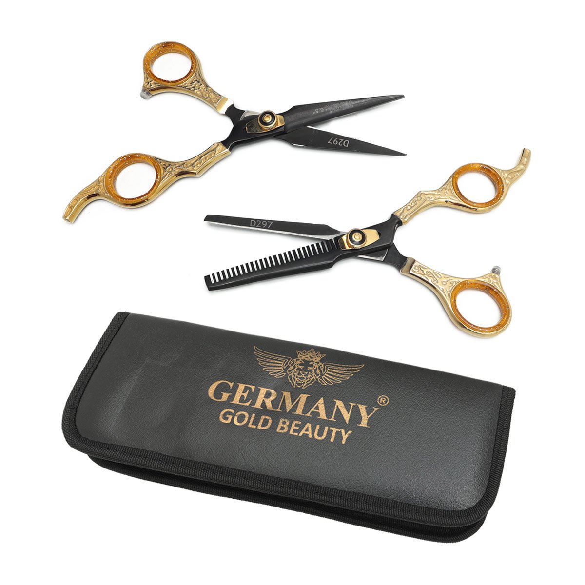 Tijera para Cortar Cabello Negro/Dorado D-297 Germany 2 pz