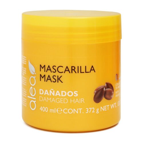 MASCARILLA-CABELLO-DANADOS-ALEA-400ML Mascarilla para cabello dañado Alea de 400 ml enriquecida con aceite de argán y seda para reparación profunda.