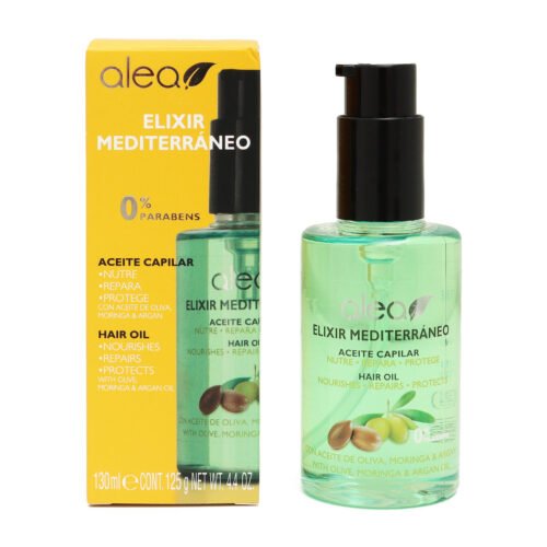 Aceite capilar Alea Elixir Mediterráneo de 130 ml para nutrición profunda y control de frizz.