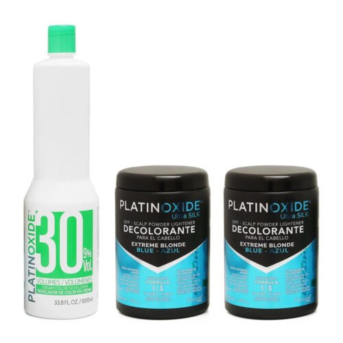 2 Decolorantes para Cabello Azul 350 g + Revelador 30 Vol 1 L Nutrapel 3 pz